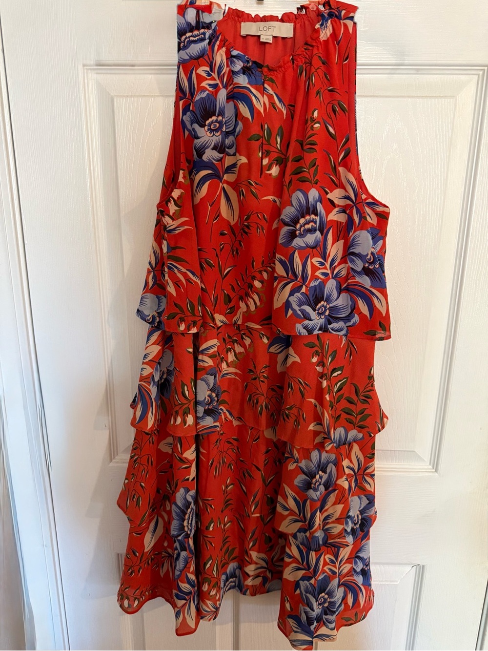 Ann Taylor LOFT Orange Floral Ruffle Midi Dress